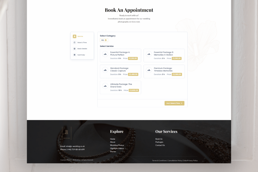Website Design for Photography Services – Consider setting up a booking feature